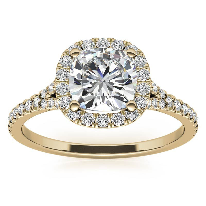 Petite Cushion Split Shank Moissanite Halo Engagement Ring