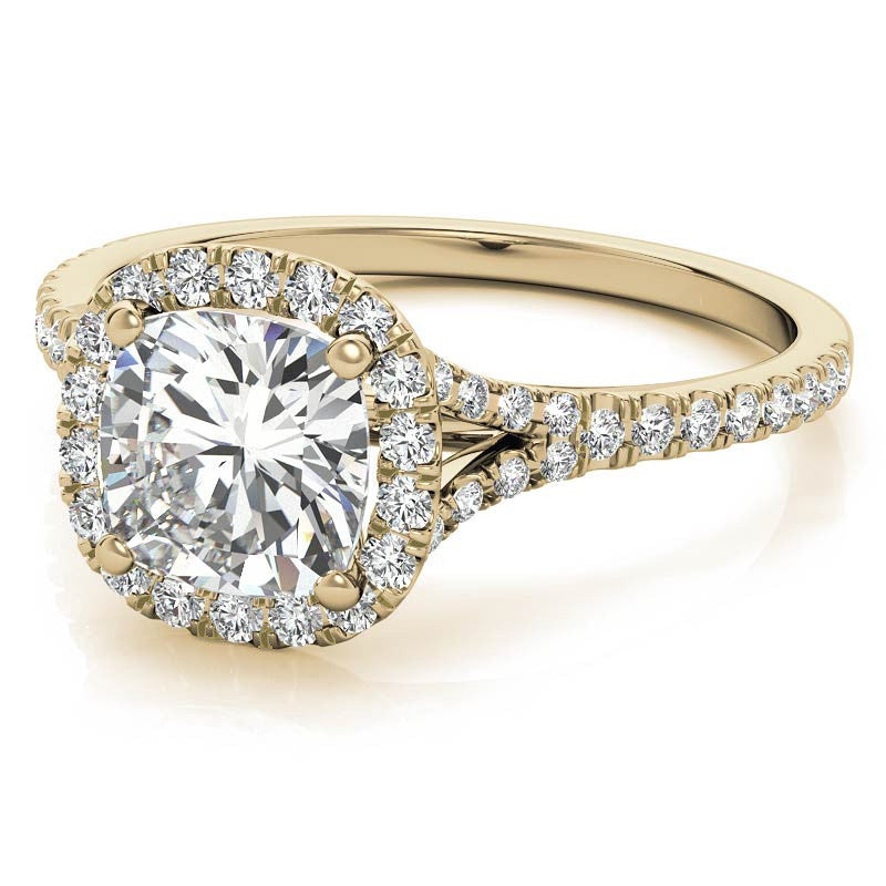 Petite Cushion Split Shank Moissanite Halo Engagement Ring