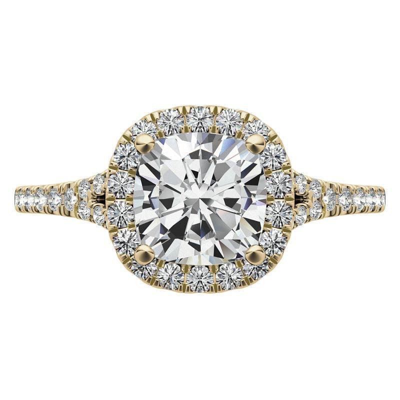 Petite Cushion Split Shank Moissanite Halo Engagement Ring