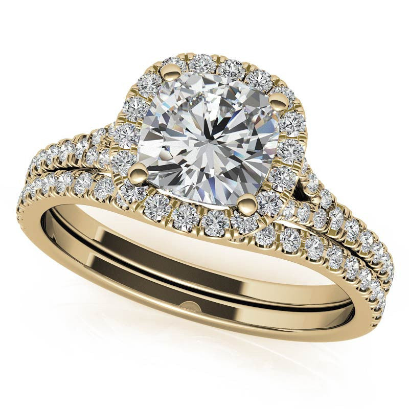 Petite Cushion Split Shank Moissanite Halo Engagement Ring