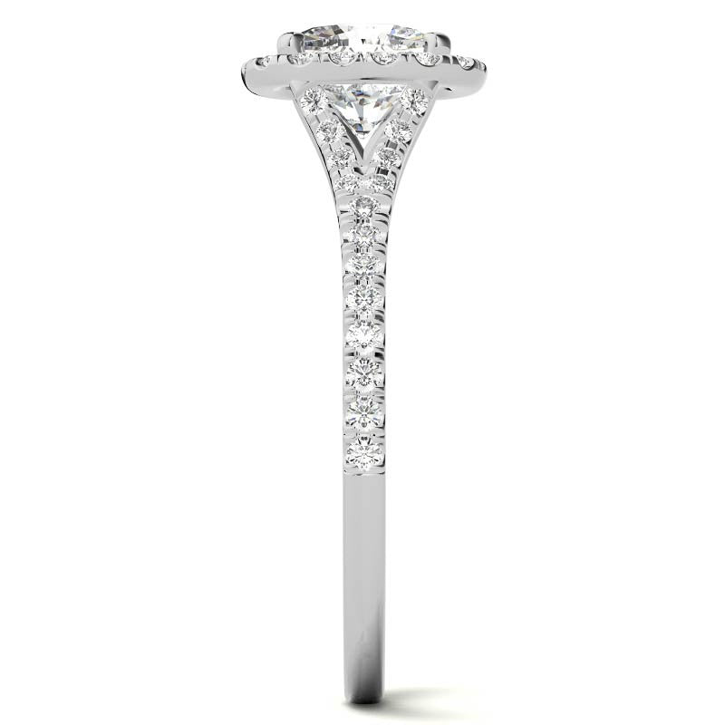 Petite Cushion Split Shank Moissanite Halo Engagement Ring