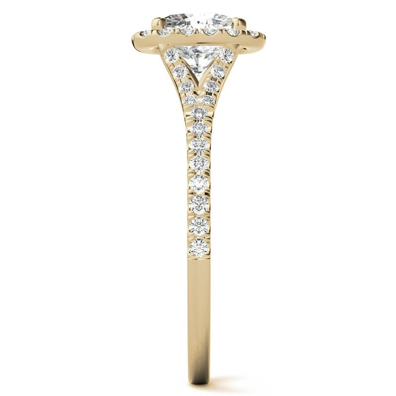 Petite Cushion Split Shank Moissanite Halo Engagement Ring