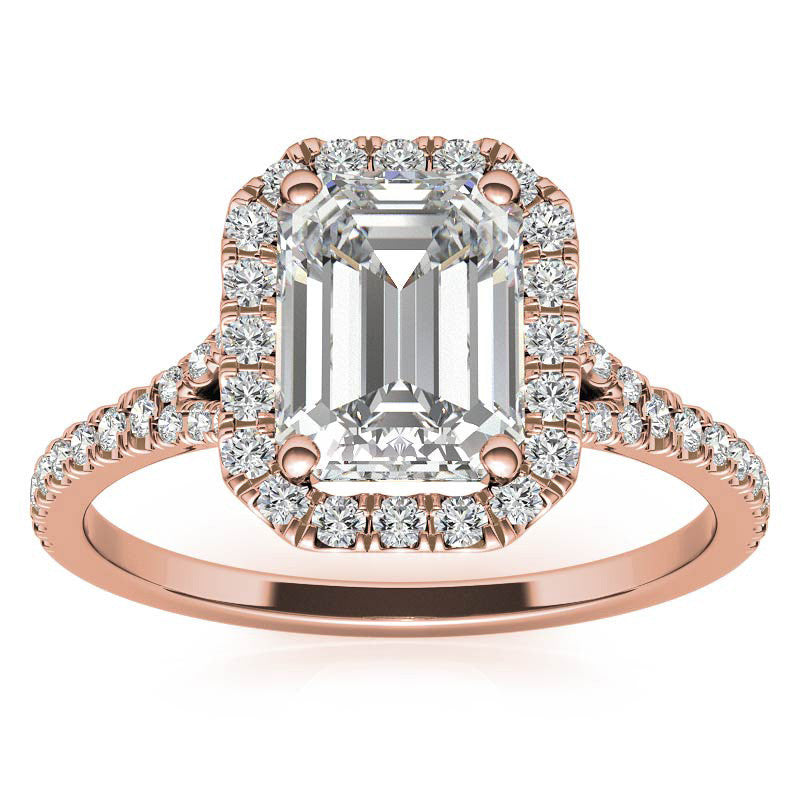 Petite Emerald / Radiant Split Shank Moissanite Halo Engagement Ring