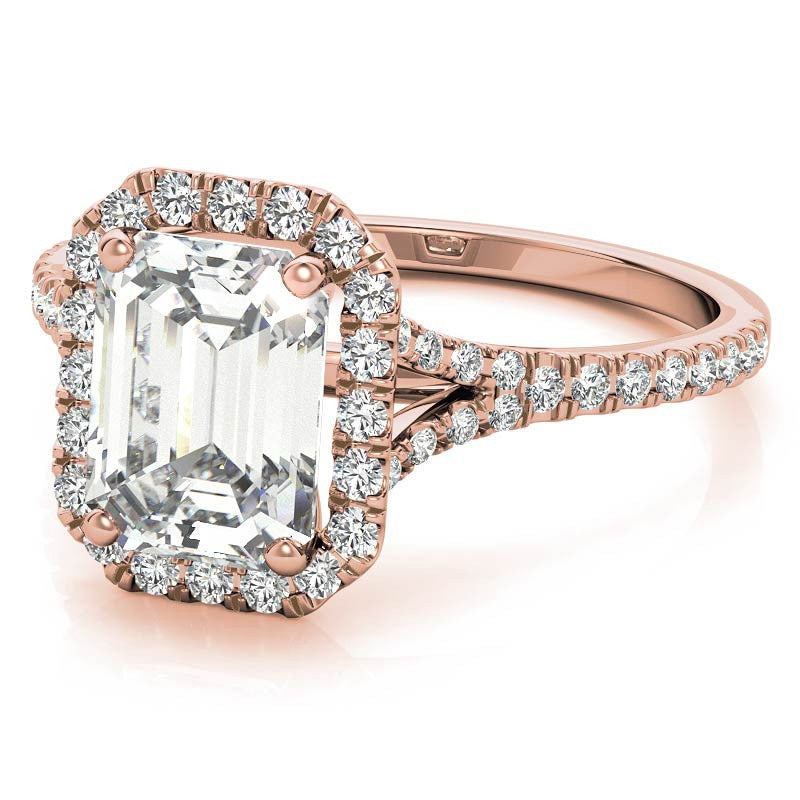 Petite Emerald / Radiant Split Shank Moissanite Halo Engagement Ring