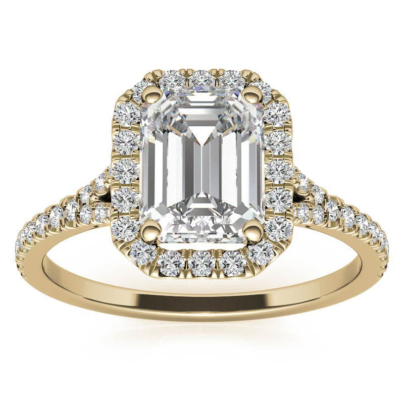 Petite Emerald / Radiant Split Shank Moissanite Halo Engagement Ring