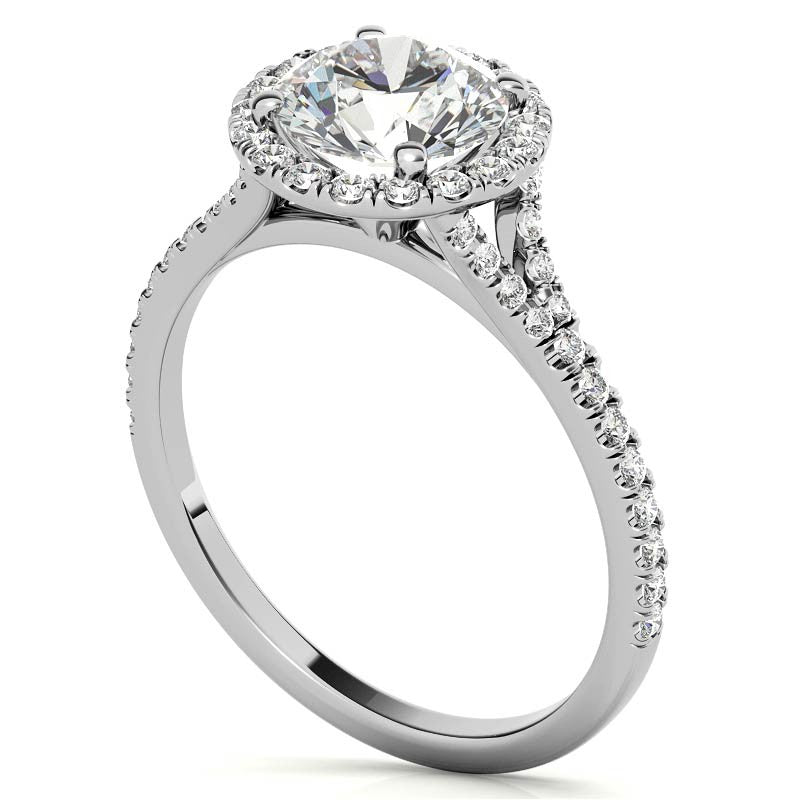 Petite Round Split Shank Moissanite Halo Engagement Ring