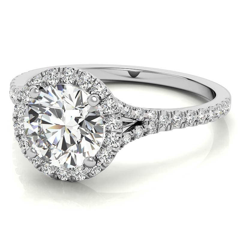 Petite Round Split Shank Moissanite Halo Engagement Ring