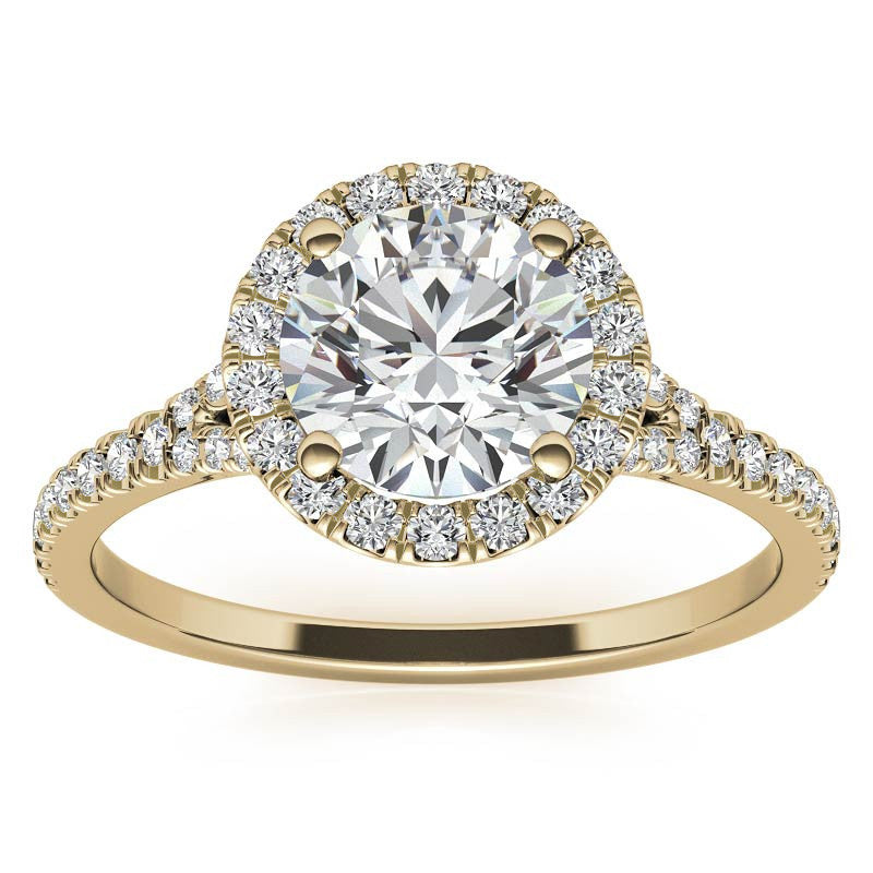 Petite Round Split Shank Moissanite Halo Engagement Ring