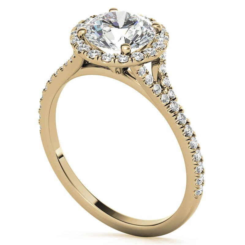 Petite Round Split Shank Moissanite Halo Engagement Ring