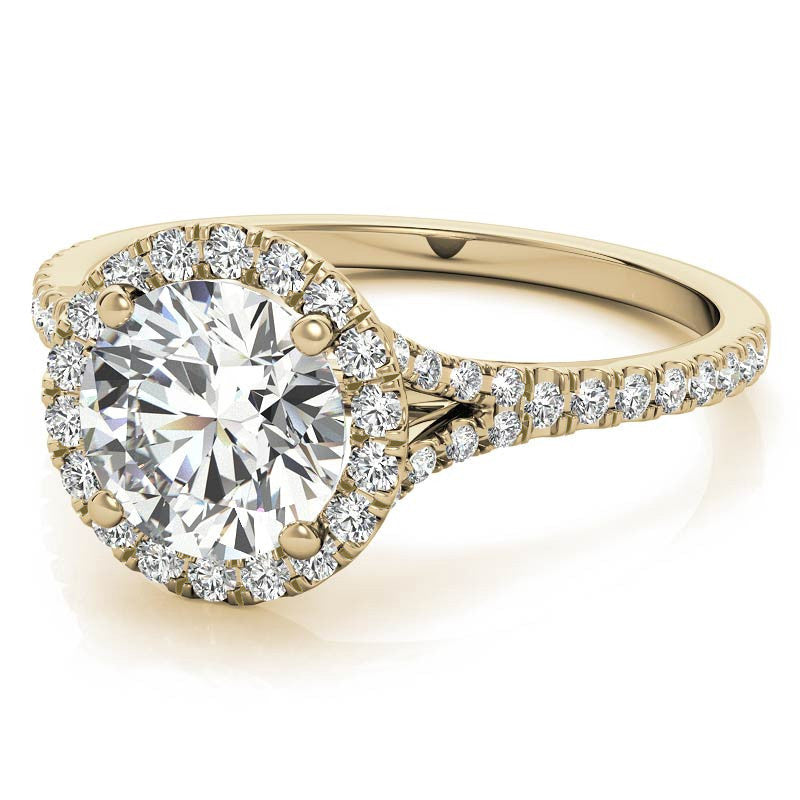 Petite Round Split Shank Moissanite Halo Engagement Ring