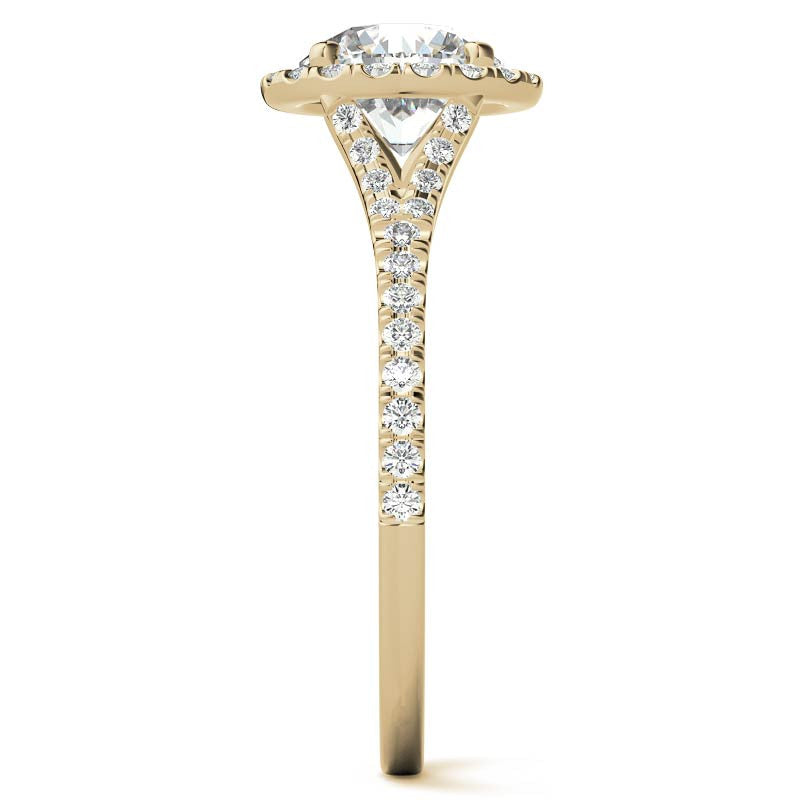 Petite Round Split Shank Moissanite Halo Engagement Ring