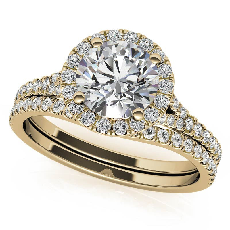 Petite Round Split Shank Moissanite Halo Engagement Ring