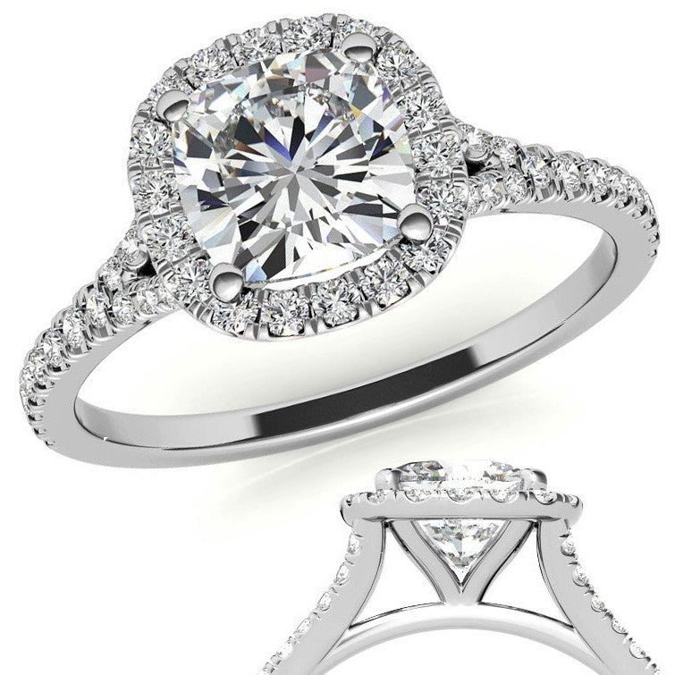 Petite Cushion Split Shank Moissanite Halo Engagement Ring