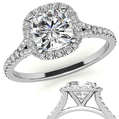 Petite Cushion Split Shank Moissanite Halo Engagement Ring