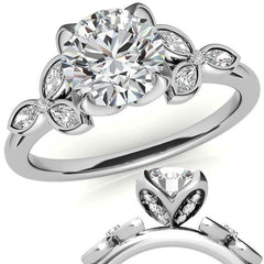 Round and Marquise Petal Moissanite Engagement Ring with Tulip Prongs