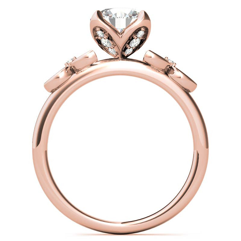 Round and Marquise Petal Moissanite Engagement Ring with Tulip Prongs