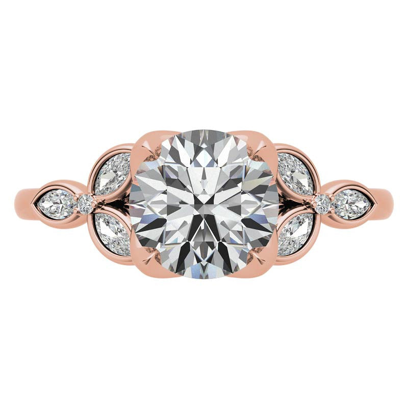 Round and Marquise Petal Moissanite Engagement Ring with Tulip Prongs