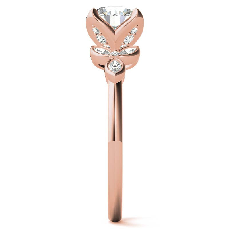 Round and Marquise Petal Moissanite Engagement Ring with Tulip Prongs