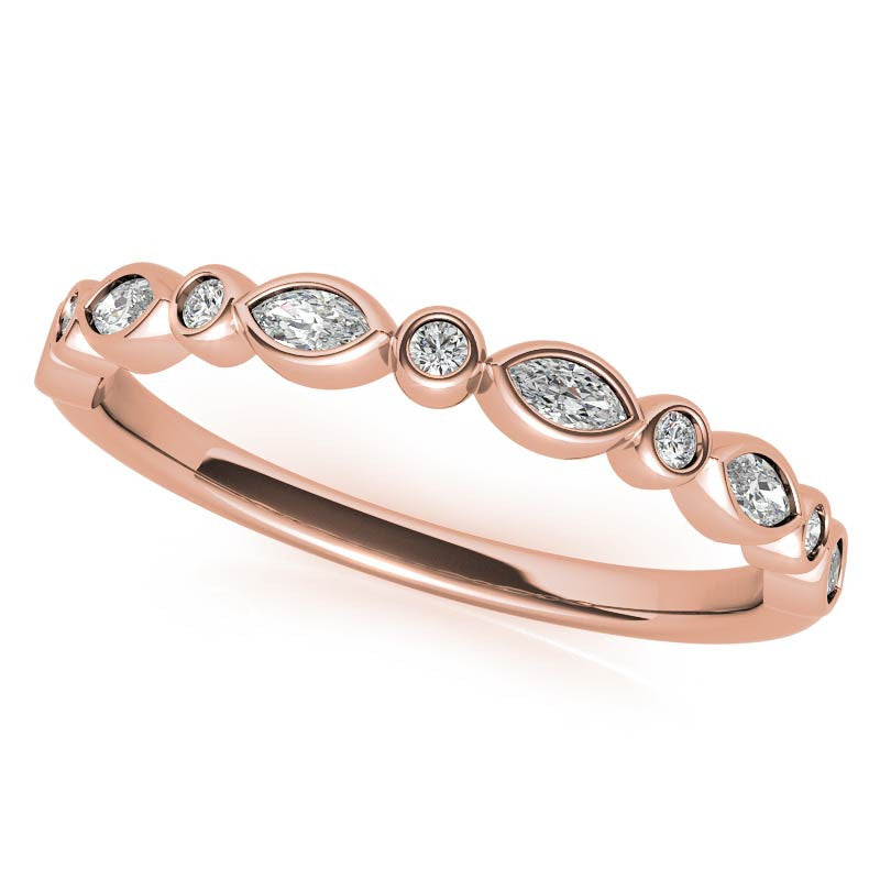 Round and Marquise Petal Moissanite Engagement Ring with Tulip Prongs