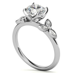 Round and Marquise Petal Moissanite Engagement Ring with Tulip Prongs
