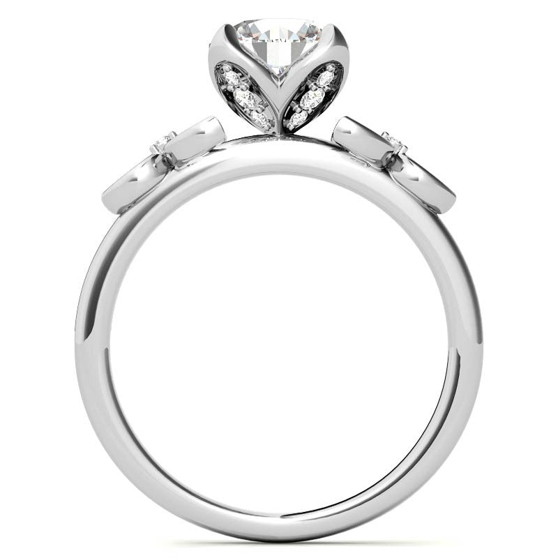 Round and Marquise Petal Moissanite Engagement Ring with Tulip Prongs