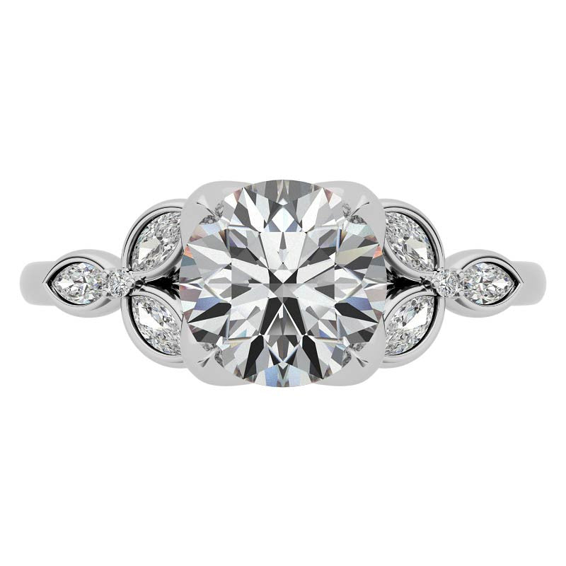 Round and Marquise Petal Moissanite Engagement Ring with Tulip Prongs