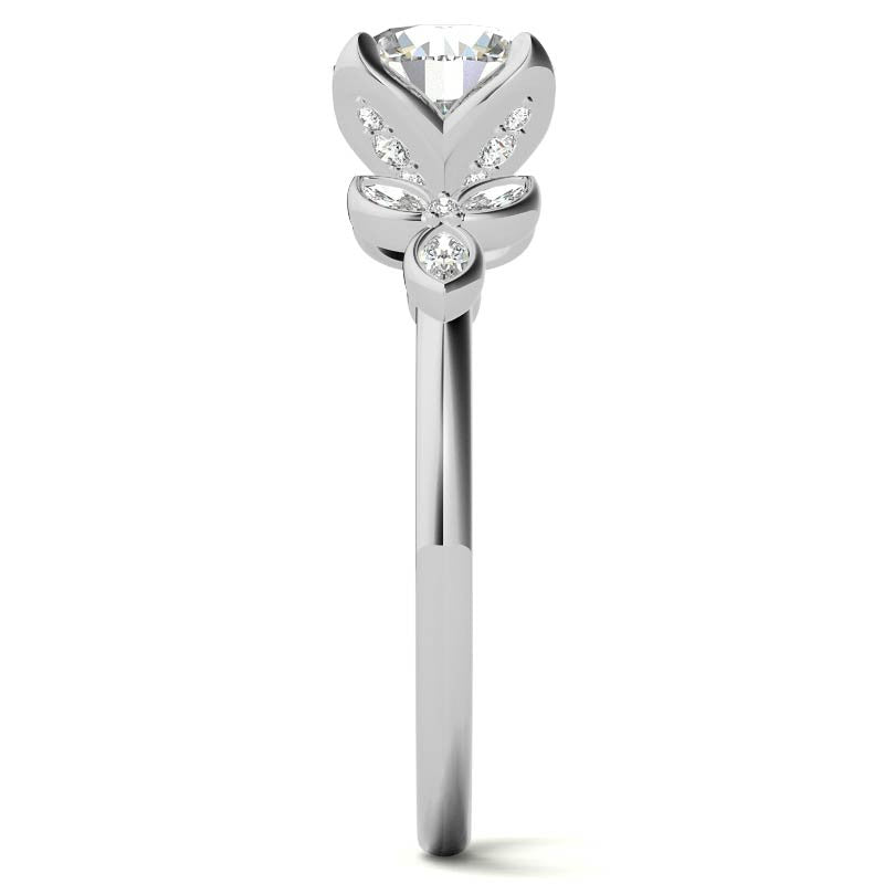 Round and Marquise Petal Moissanite Engagement Ring with Tulip Prongs