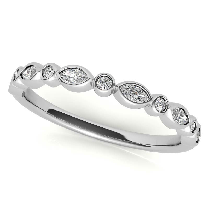 Round and Marquise Petal Moissanite Engagement Ring with Tulip Prongs