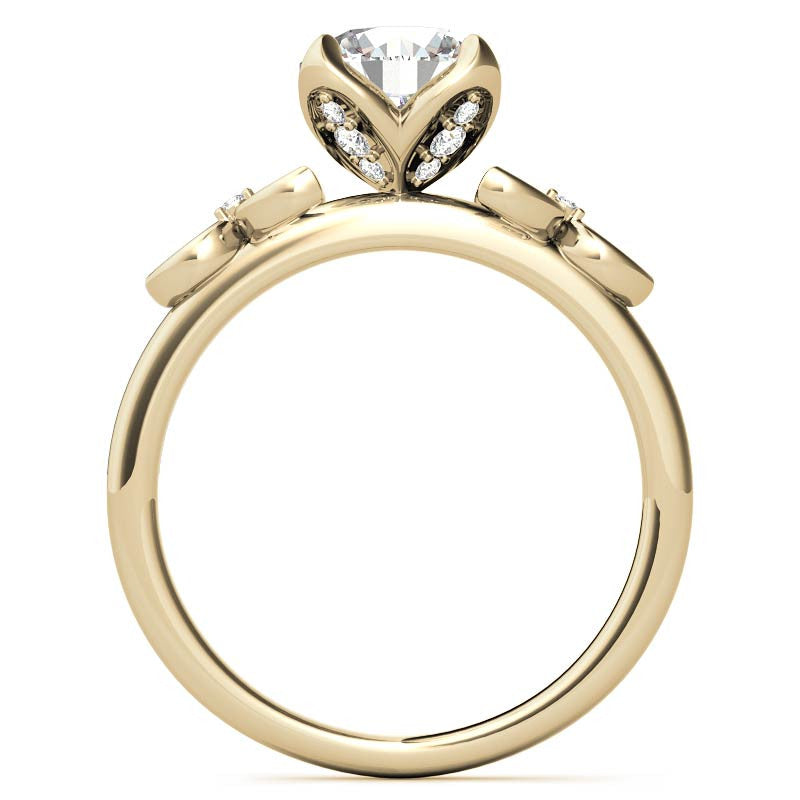 Round and Marquise Petal Moissanite Engagement Ring with Tulip Prongs