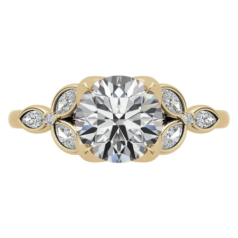 Round and Marquise Petal Moissanite Engagement Ring with Tulip Prongs