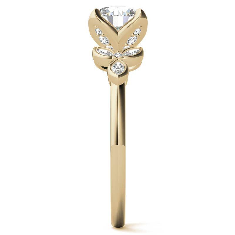 Round and Marquise Petal Moissanite Engagement Ring with Tulip Prongs