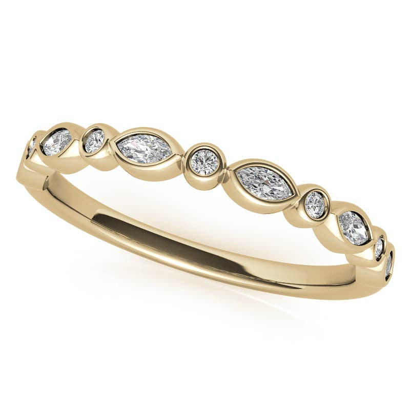 Round and Marquise Petal Moissanite Engagement Ring with Tulip Prongs