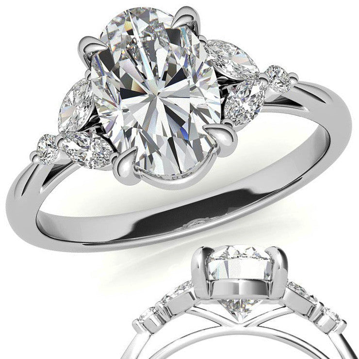 Oval and Marquise Moissanite Cathedral Engagement Ring