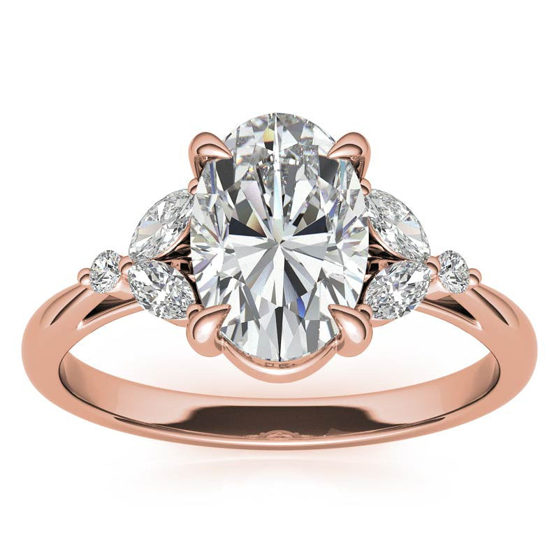 Oval and Marquise Moissanite Cathedral Engagement Ring