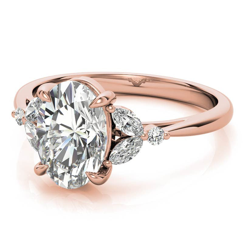 Oval and Marquise Moissanite Cathedral Engagement Ring