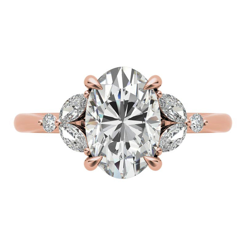 Oval and Marquise Moissanite Cathedral Engagement Ring