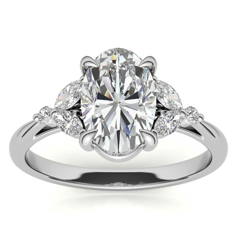 Oval and Marquise Moissanite Cathedral Engagement Ring