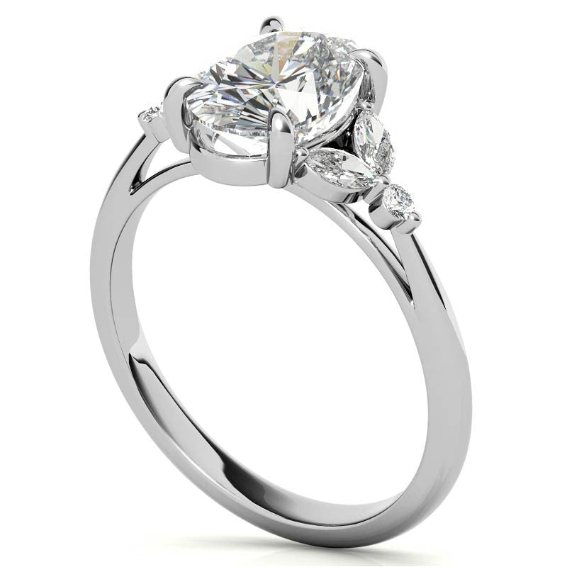 Oval and Marquise Moissanite Cathedral Engagement Ring