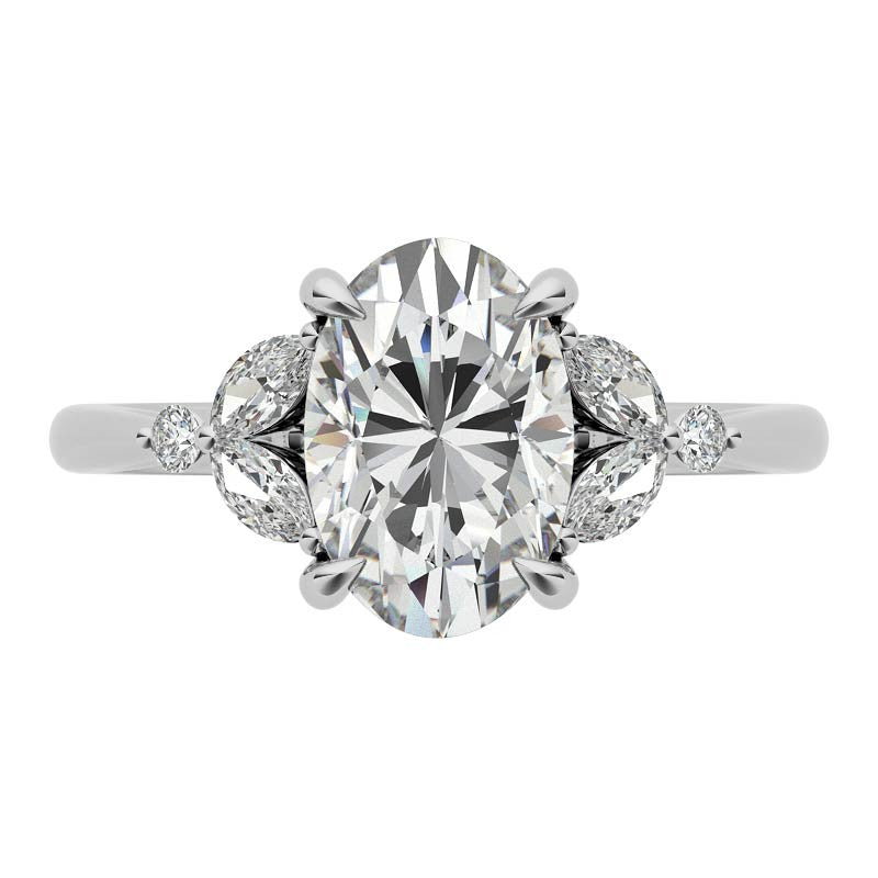 Oval and Marquise Moissanite Cathedral Engagement Ring