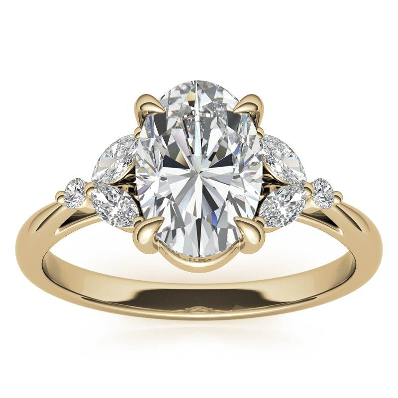 Oval and Marquise Moissanite Cathedral Engagement Ring