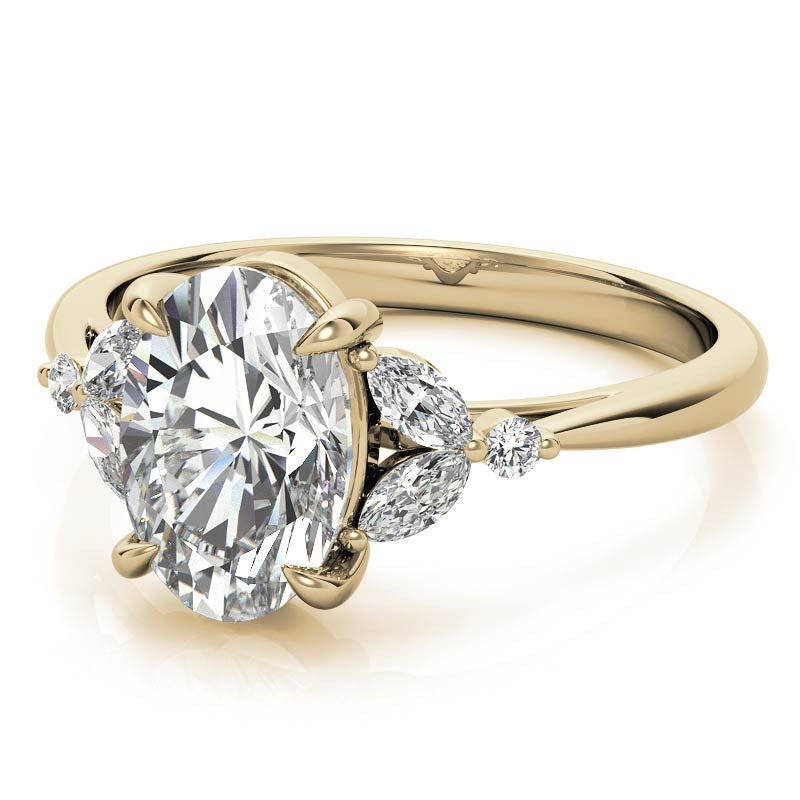 Oval and Marquise Moissanite Cathedral Engagement Ring