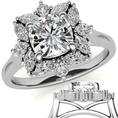 Cushion and Marquise Halo Moissanite Engagement Ring