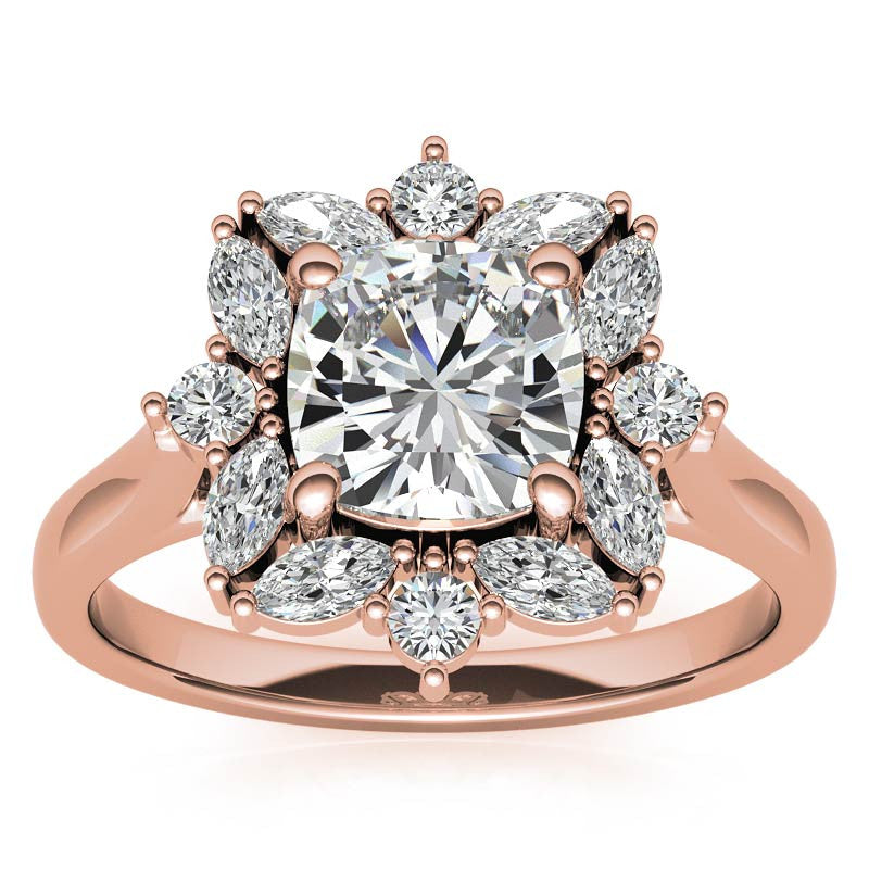 Cushion and Marquise Halo Moissanite Engagement Ring
