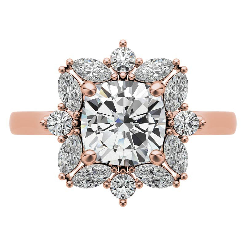 Cushion and Marquise Halo Moissanite Engagement Ring