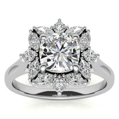 Cushion and Marquise Halo Moissanite Engagement Ring
