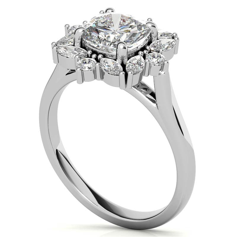 Cushion and Marquise Halo Moissanite Engagement Ring