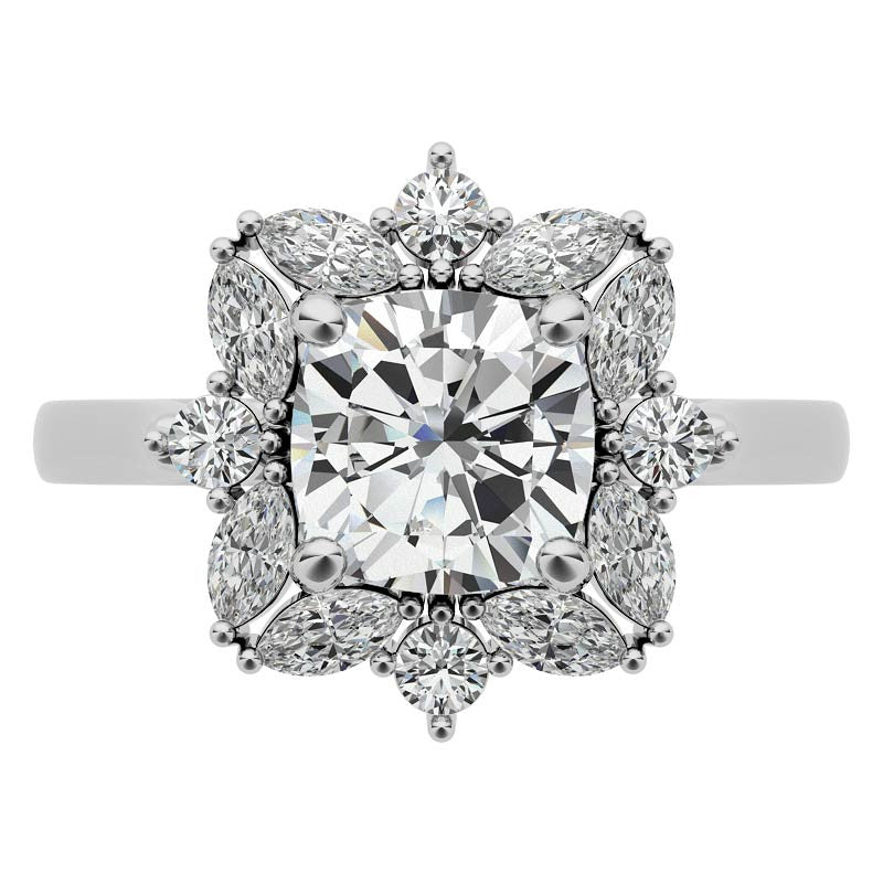 Cushion and Marquise Halo Moissanite Engagement Ring