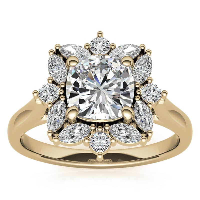 Cushion and Marquise Halo Moissanite Engagement Ring