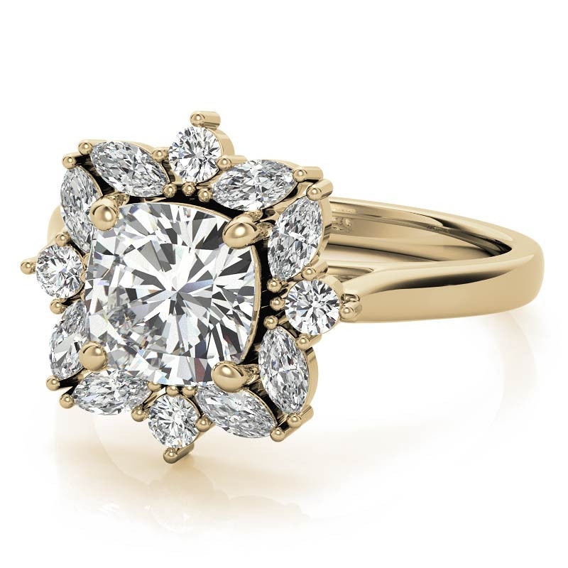 Cushion and Marquise Halo Moissanite Engagement Ring