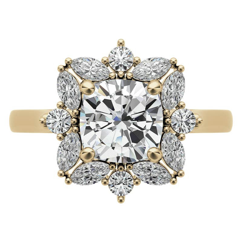 Cushion and Marquise Halo Moissanite Engagement Ring